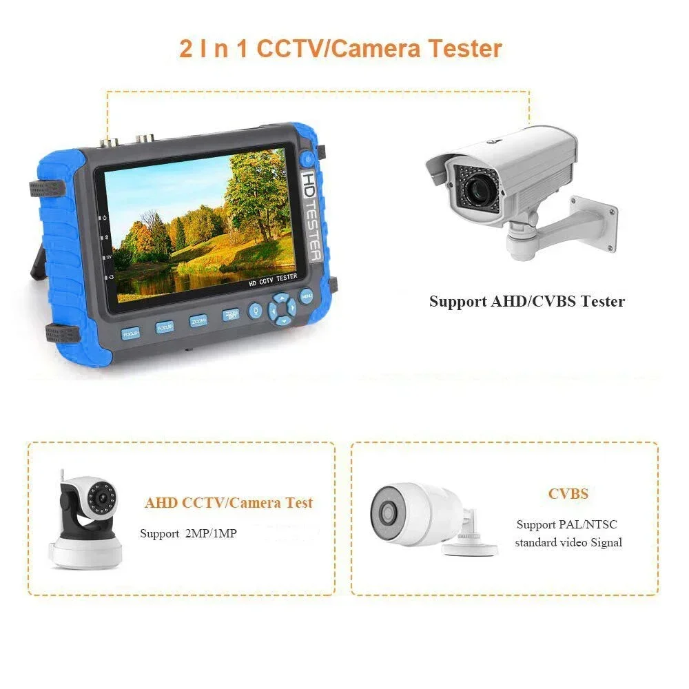 PEGATAH IV8W 4K Camera Tester 5 Inch CCTV Monitor 8MP AHD/CVI/TVI CVBS Analog Camera Tester with Audio HDMI VGA Input UTP CFTV