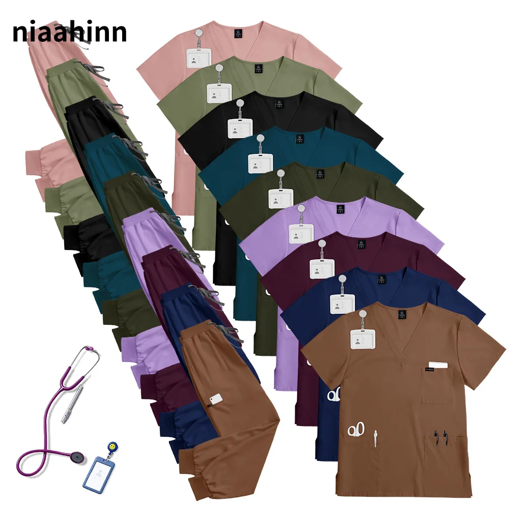 

Breathable Hospital Uniforms Men Medical Scrubs Costume Women Short Sleeve Nursing Uniform Wholesale Doctor Nurse Work Wear Sets