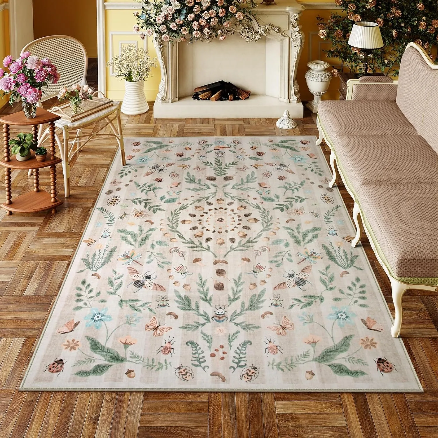 

Insect Botanical Print Rugs for Living Room Carpet Non Slip Washable Soft Rug Floral Bedroom Bedside Floor Mat Bathroom Mat 러그