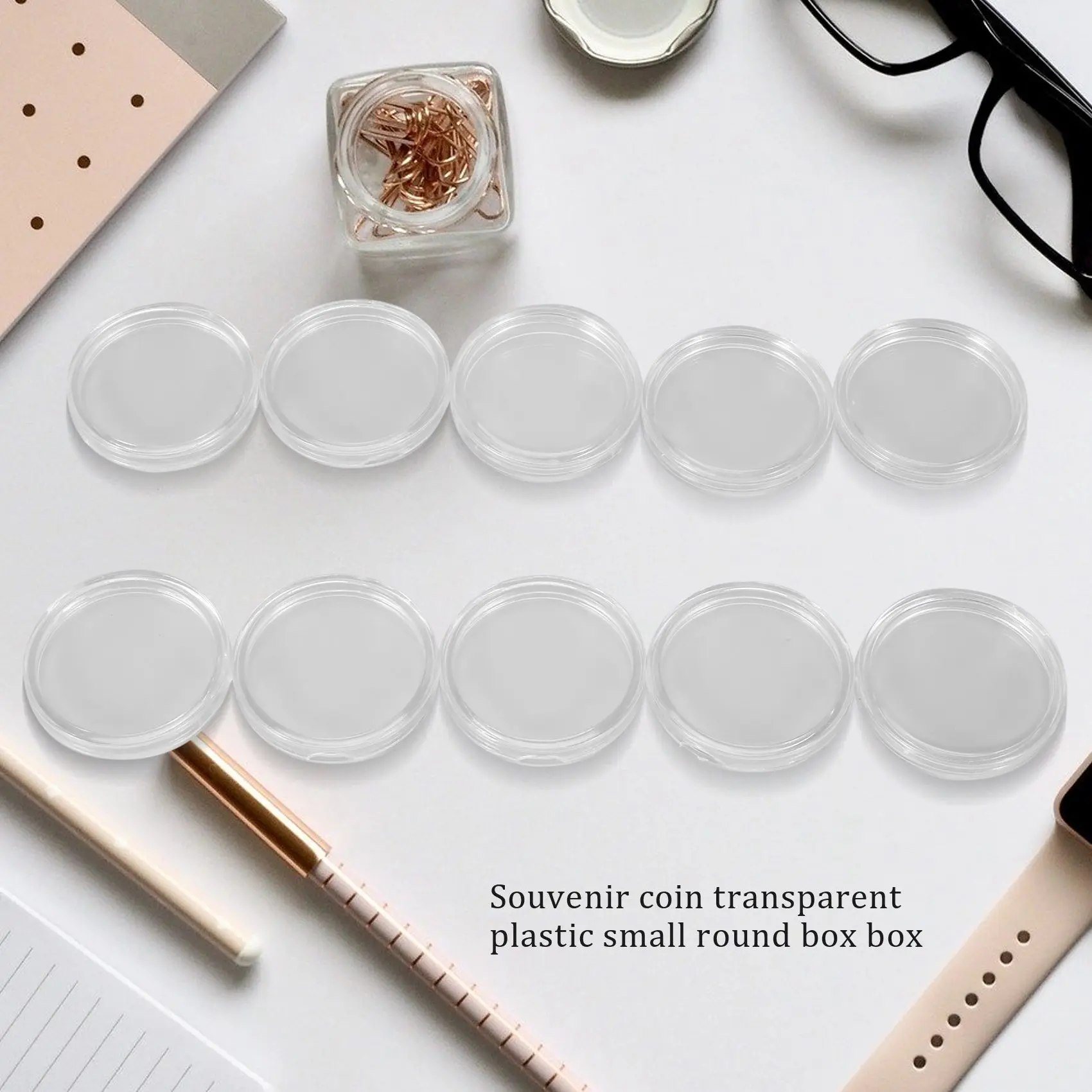 10 pcs Small round transparent plastic coin capsules box 33mm