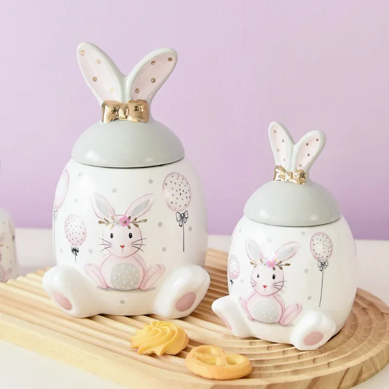 

Ceramic Large Capacity Storage Tank Cartoon Rabbit Food Container