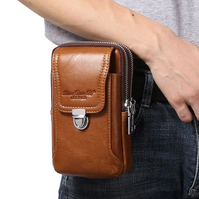 New men\'s leather mobile phone bag 5.5 / 6.5-inch head leather mobile phone waist bag with belt