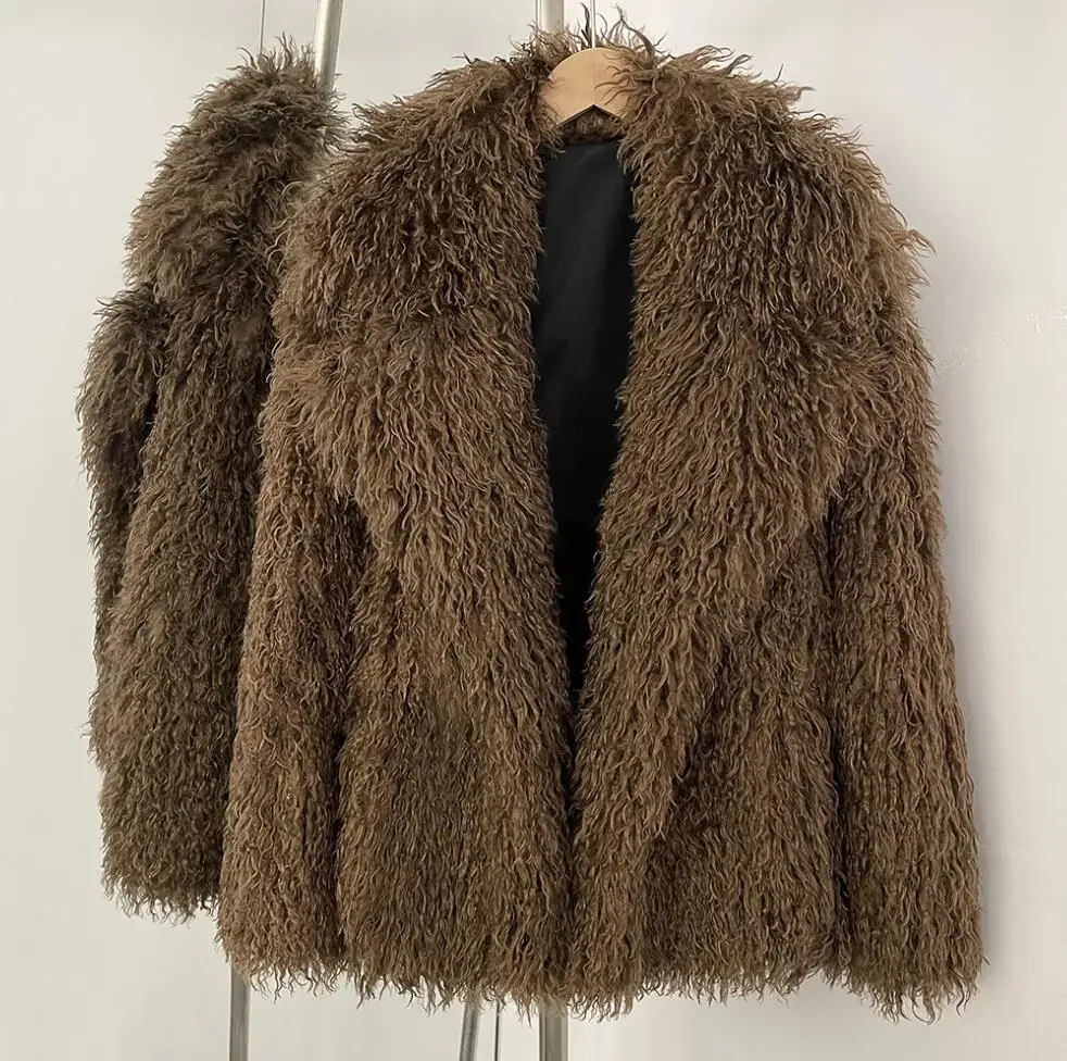 2025 Women Fur Coat Eco-friendly New in Winter Long Sleeve Warm Faux Fur Jacket Female Office Lady Chic Outerwear