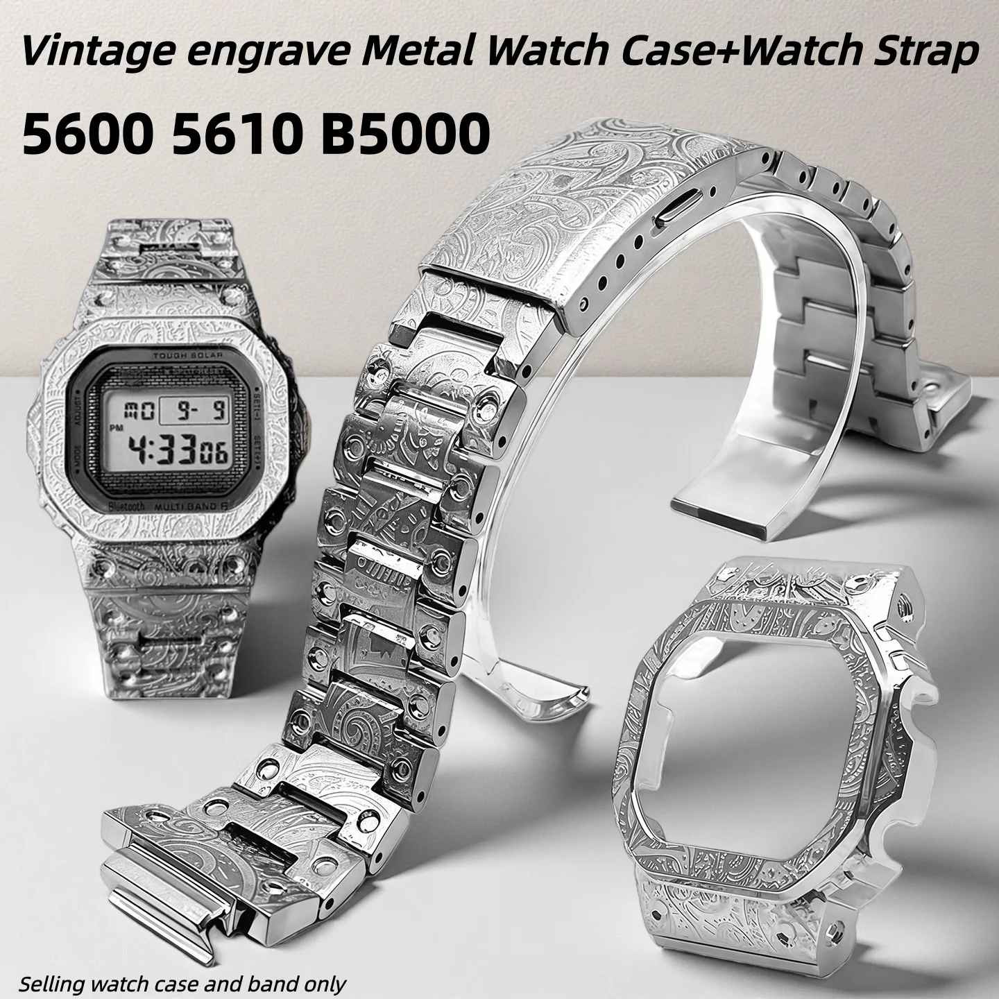 

Винтажный комплект модов с гравировкой для Casio DW5600 GWM5610 GWM-B500, металлический корпус из нержавеющей стали, ремешок, обновленный ремешок для часов, аксессуары