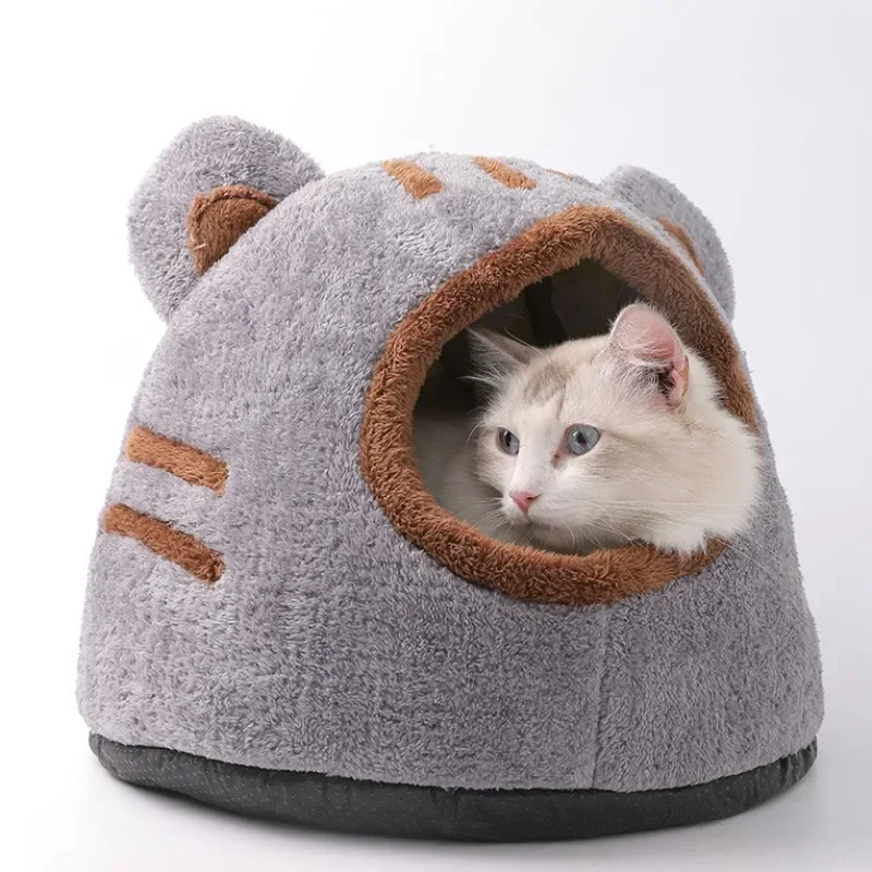 

Semi-enclosed Cat Bed Non-slip Pet Kennel Kitten House Indoor Sleeping Cats Cave Bed Plush Foldable Small Dogs Tent Stuff