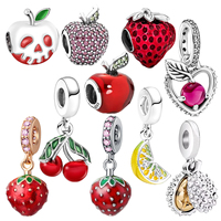 Fruit Series Apple Lemon Durian Strawberry Pineapple Dangle Charm Bead Fit Original 925 Sterling Silver Bracelet Jewelry