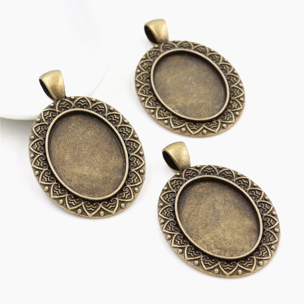 10pcs 18x25mm Inner Size Antique Bronze Silver Plated Flowers Style Cameo Cabochon Base Setting Pendant necklace findings