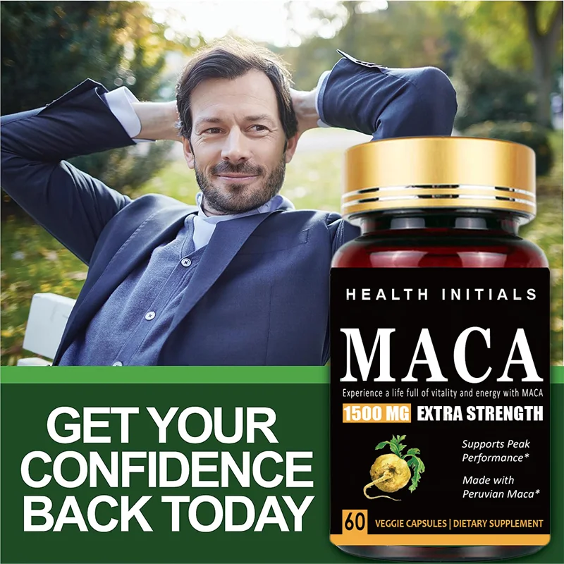 Extra Potency & High Purity - Maca Supplemental Capsules for Men, Boosts Energy, Mood & Performance