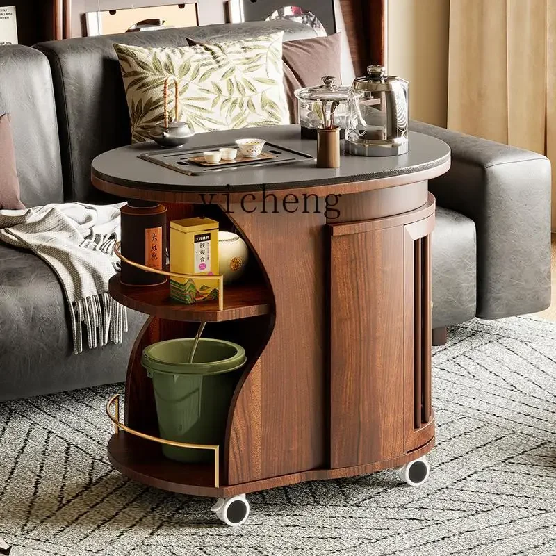 

X-24 small tea cart modern simple rock slab coffee table sofa side table mobile solid wood tea table