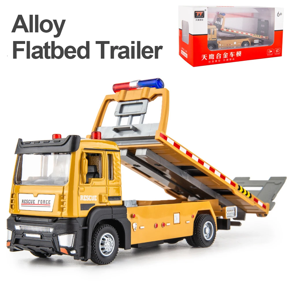 Alloy Flat Transport Car Wrecker Trailer Simulation Engineering Car Sound And Light Rebound Model Boy Toy Gift B303