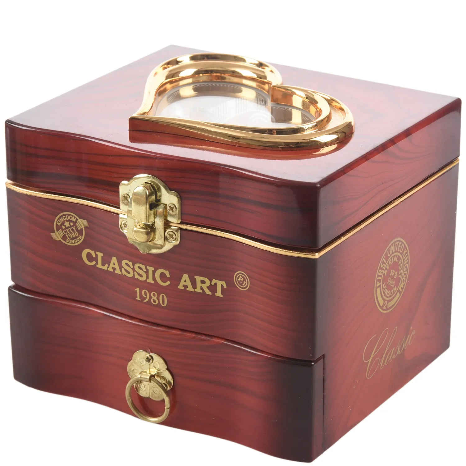 Classic Rotating Dancer Piano Music Box Clockwork Plastic Jewelry Box Hand Crank Music Mechanism Red