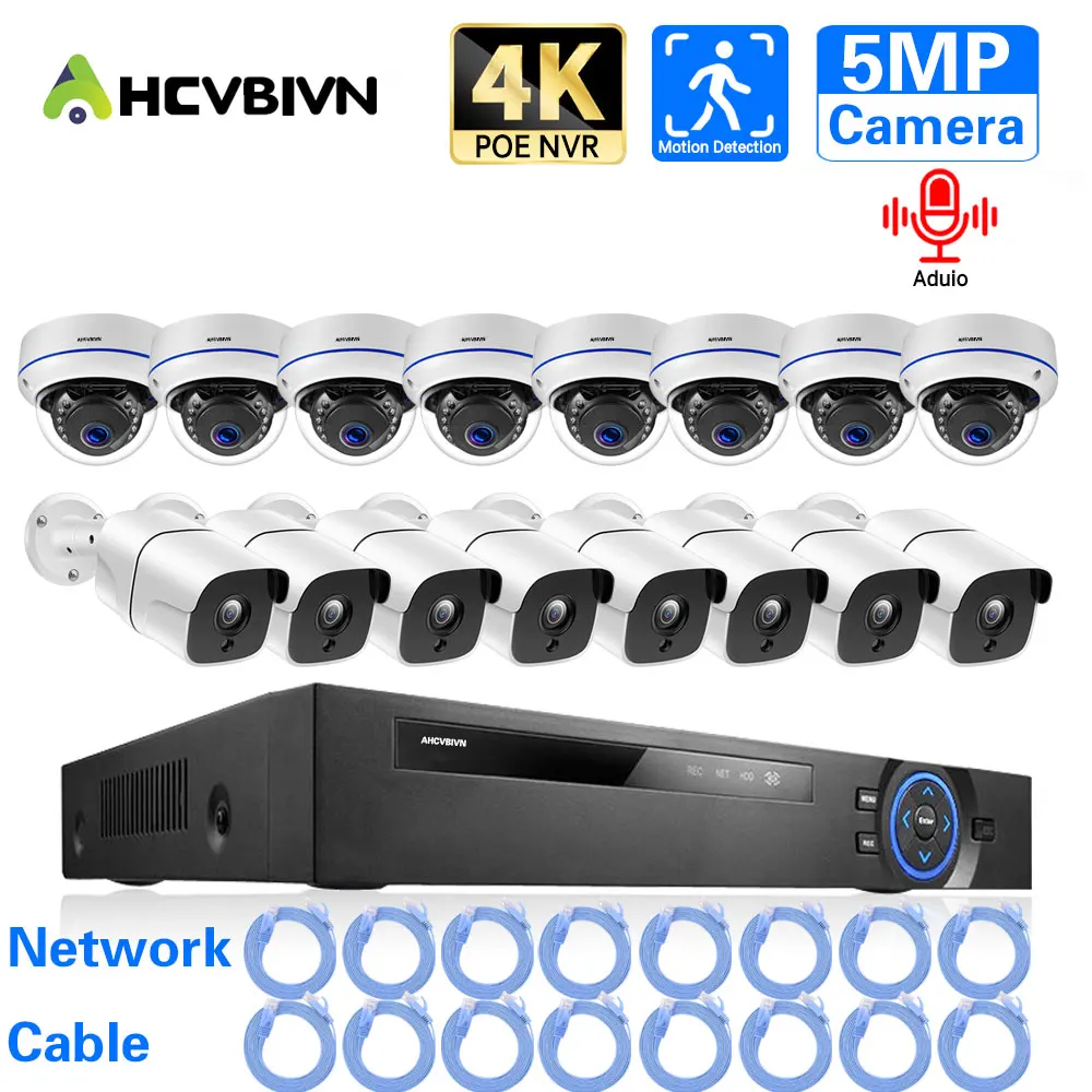 

Ultra HD 4K POE Security Camera System 16CH 8MP POE NVR kit Outdoor 5MP Night vision CCTV Bullet Dome Cam video Surveillance Kit