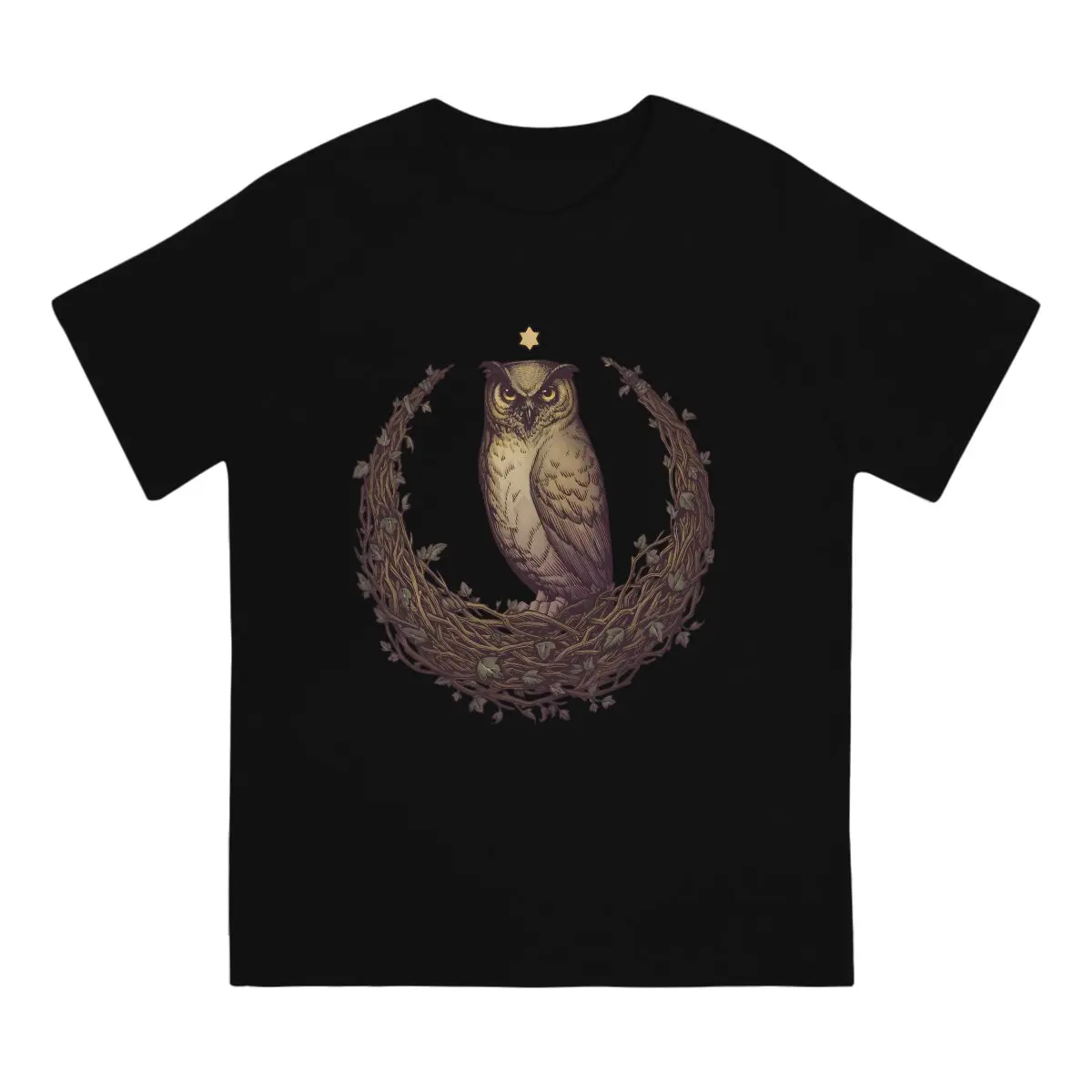 Hedera Moon Relaxed Fit Round Collar TShirt Funy Owl Fabric Classic T Shirt Men Tops Fashion Hot Sale