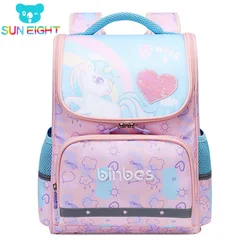 SUN EIGHT NEW Children Orthopedic School Backpacks Cartoon Pattern School Bags 1200D High Density Waterproof Fabric Foldable Gir