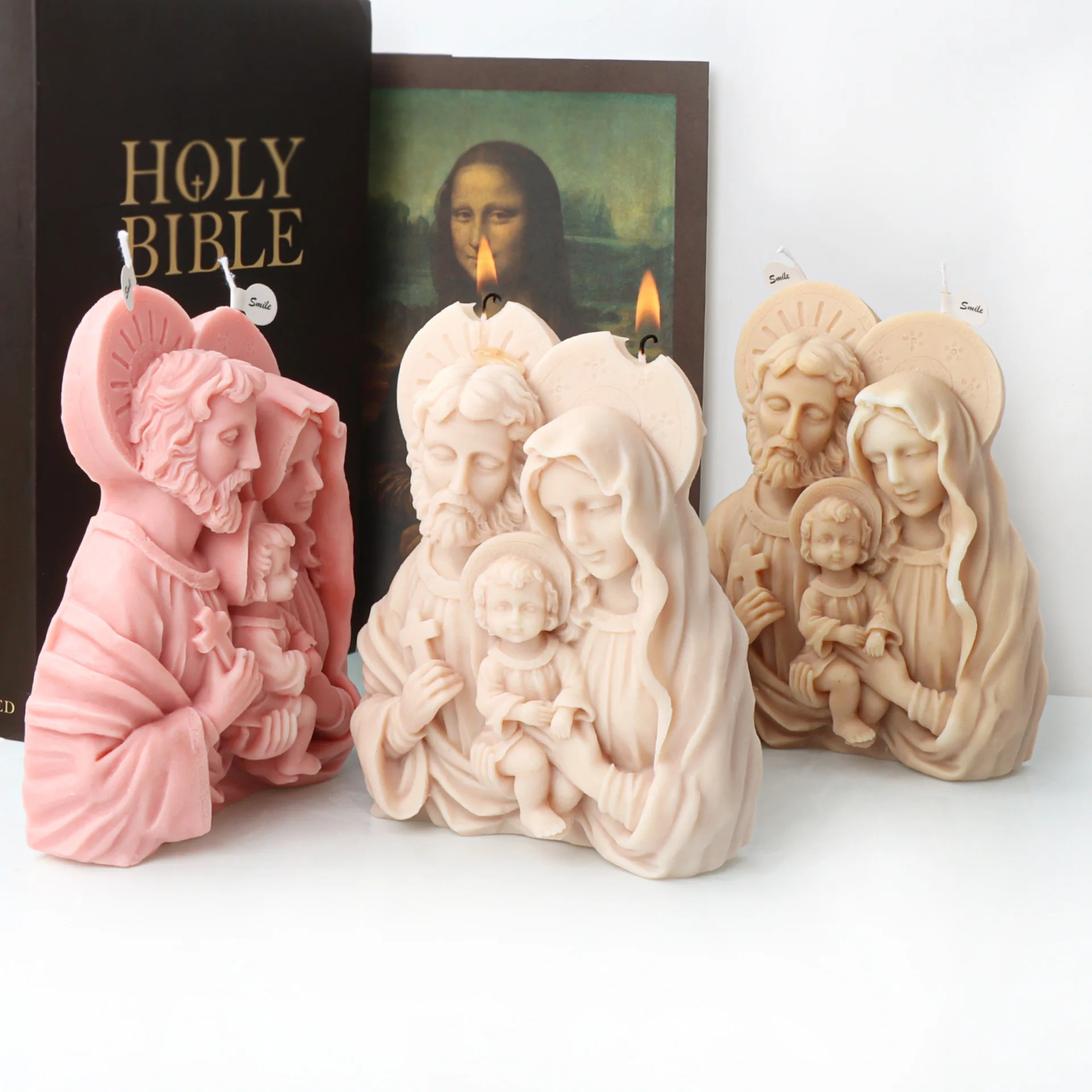 8-19cm Jesus Family Candle Silicone Mold Virgin Mary Sculpture Statue Resin Silicone Mold Gypsum Cement Concrete Silicone Mold