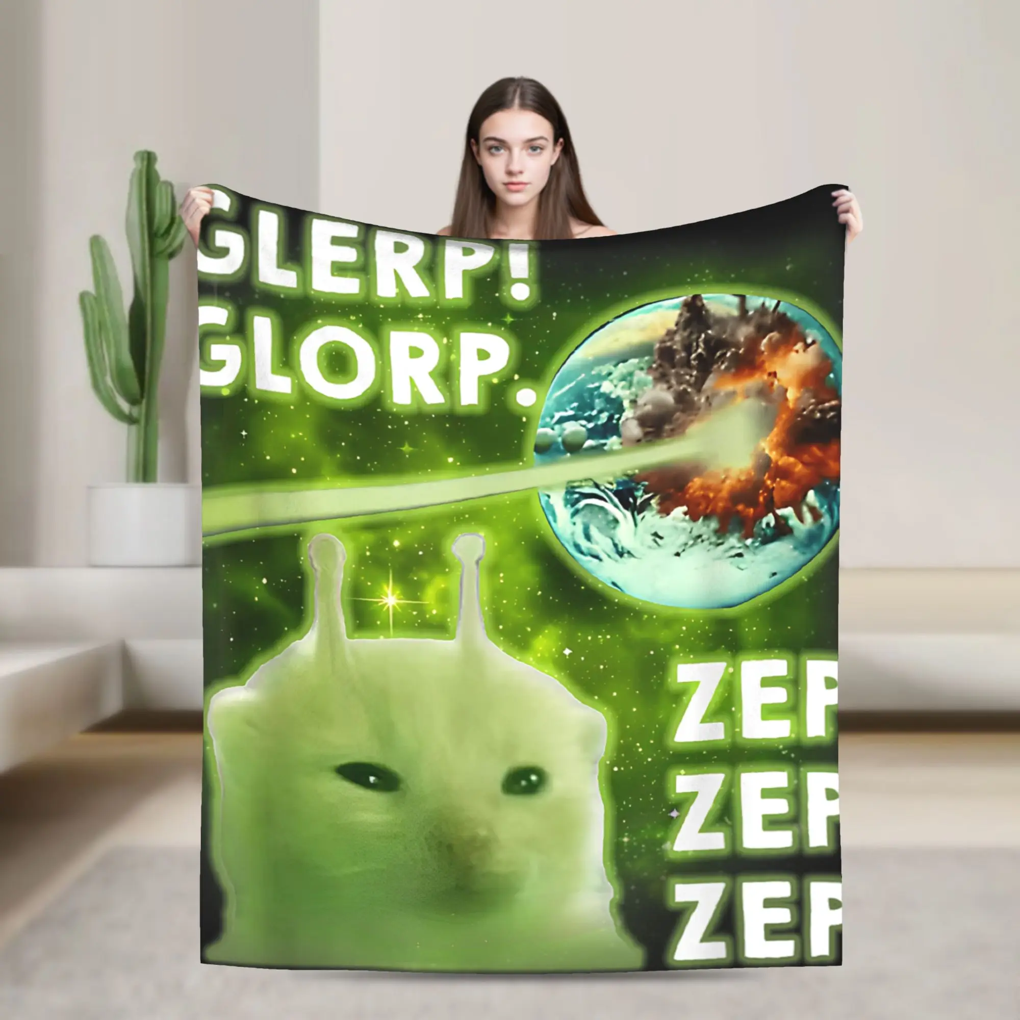 Glerp Glorp Alien Cat Meme Brainrot Dank Memes Blankets Flannel  Lightweight Thin Throw Blanket for Bed Bedspread