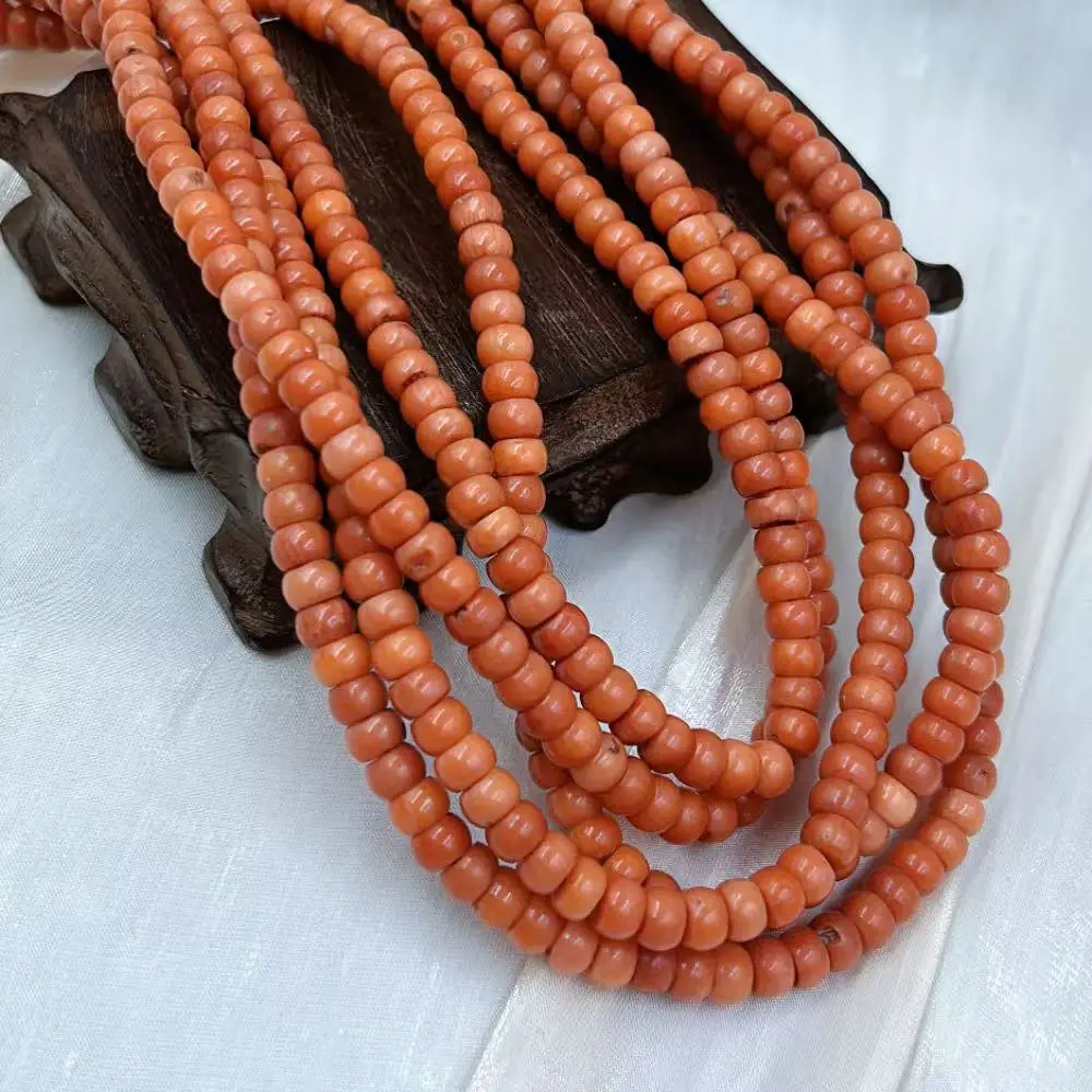 18-20inch 4x6mm Punk Drum Natural Sea Bamboo Women Jewelry Short Collar 5-Strand  Orange Coral Necklace view 3