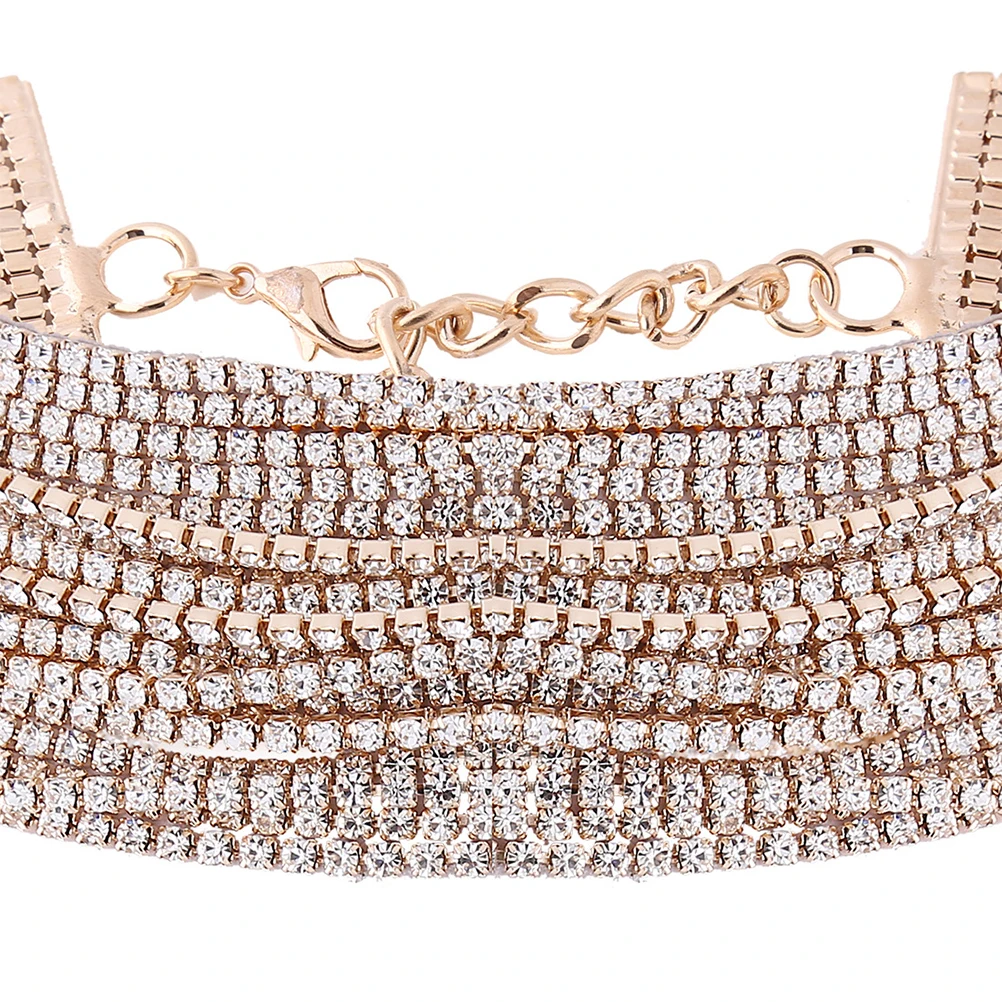 

Vintage Rhinestone Choker Necklace Golden Layered Cubic Zirconia Multi-Chain Jewelry For Women Party Wedding Gift