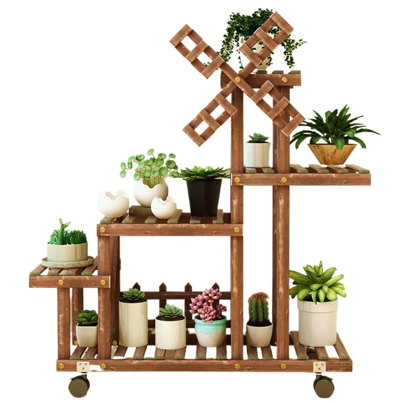 

Classic Solid Wood Plant Stand Multi-Tier Floor Shelf for Living Room Balcony Succulent Pothos Display