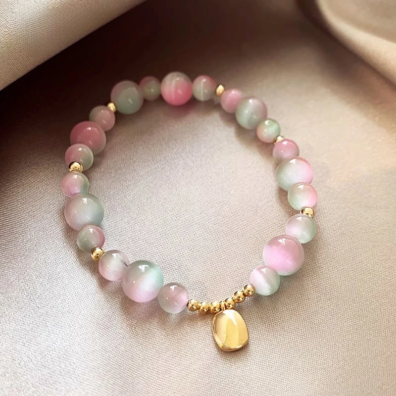 

Mencheese Pink Green Blooming Beaded Bracelet for Women 2024 Good-looking Light Luxury Minority Exquisite Bracelet