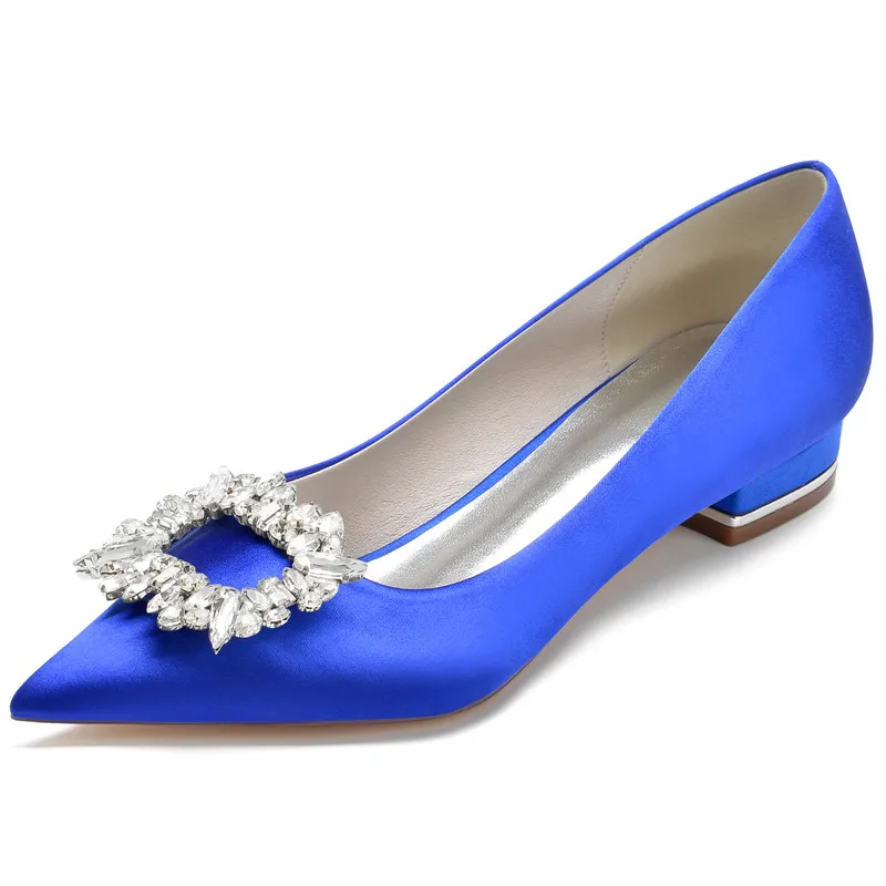 Satin Rhinestones Wedding Flats Shoes Pointed Toe Slip-on Prom Evening Formal Cocktail Party Shoes Flat Sandals for Women