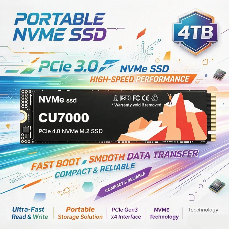 Novo SSD M.2 NVMe CU7000 PCIe 3.0, unidade de estado sólido interna de alta velocidade, 500 GB, 1 TB, 2 TB, 4 TB, para portáteis e computadores de secretária.