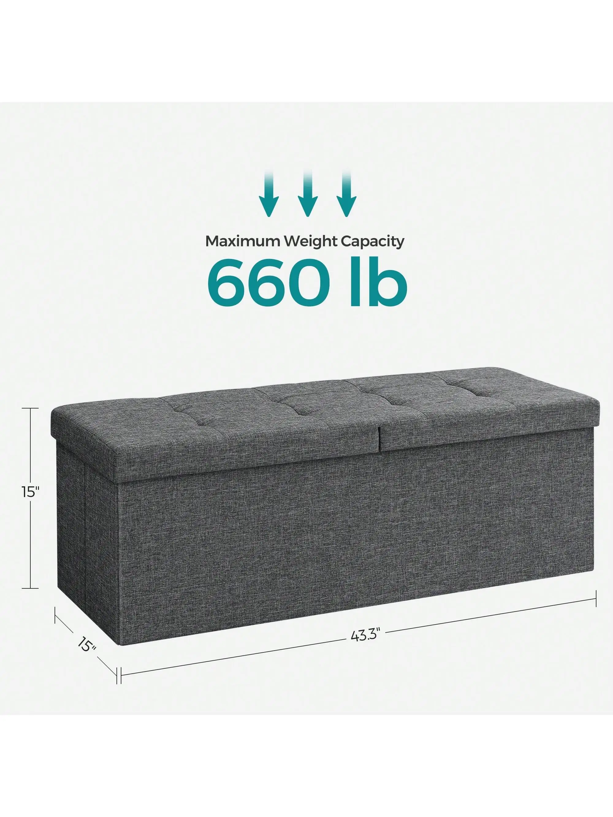 SONGMICS Storage Ottoman, Foldable Storage Bench, 15 X 43 X 15 Inches, Flipping Lid, 660 Lb Load Capacity, For Entryway, Livi