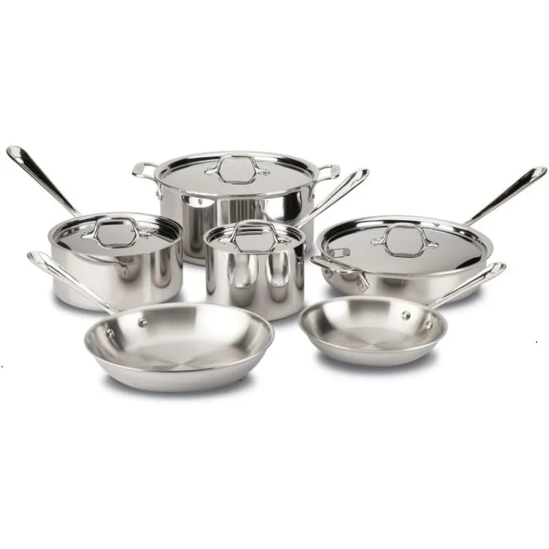 home.D3 3-Ply Stainless Steel Cookware Set 10 Piece, Saucepans, Saute Pans, Stockpot, Lids, Pots and Pans, Silver