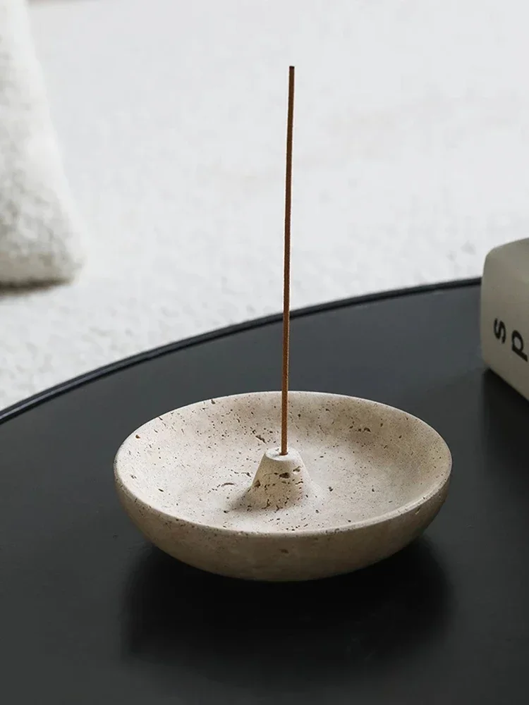 

1PC Vintage Travertine Incense Stick Holder Round Incense Disc Natural Marble Incense Burner and Ash Holder Home Decorations