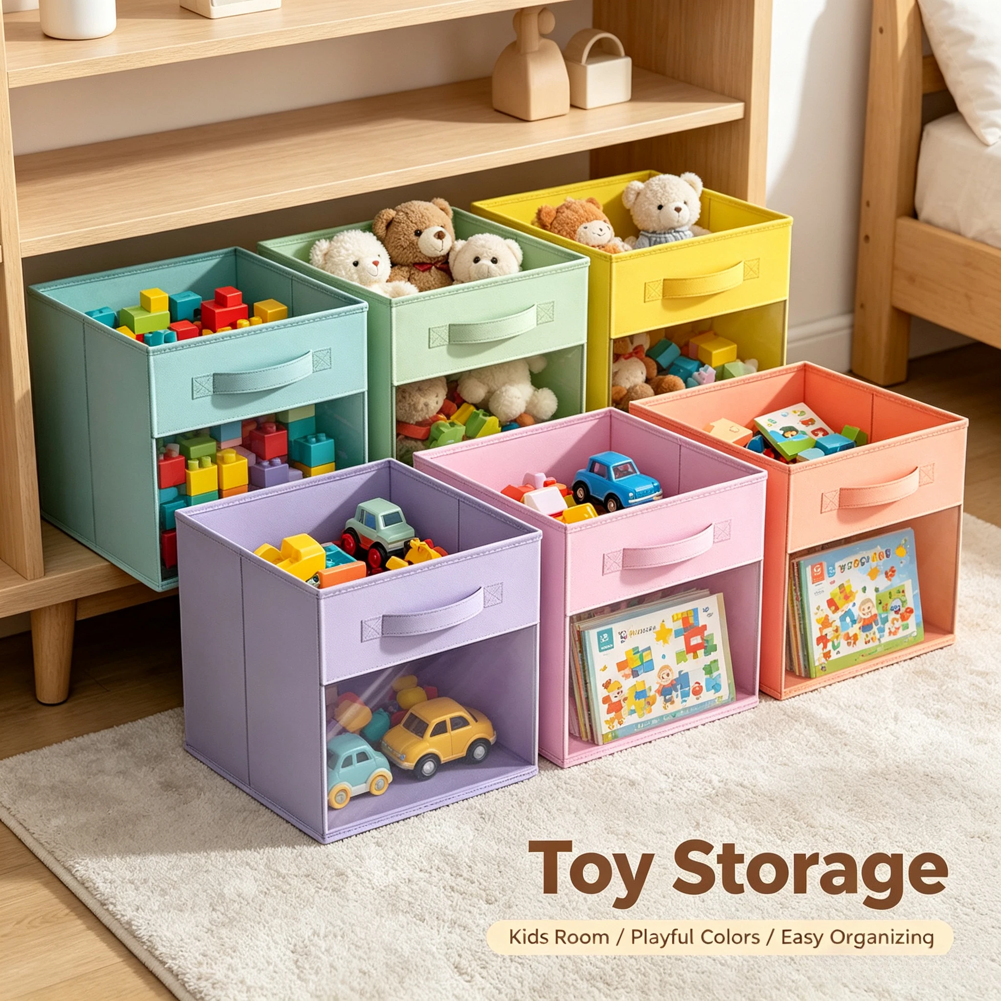 2 Stück Dicke Faltbare Stoff-Aufbewahrungsboxen, 33 cm Behälter mit Verstärkten Griffen, Neutraler Organizer für Kleidung, Spielzeug & Geschenke – Detail 3