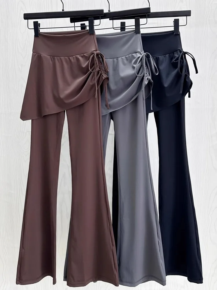 

Женские леггинсы для йоги с высокой талией, имитирующие кожу, летние, облегающие, с эффектом двухслойности, расклешенные