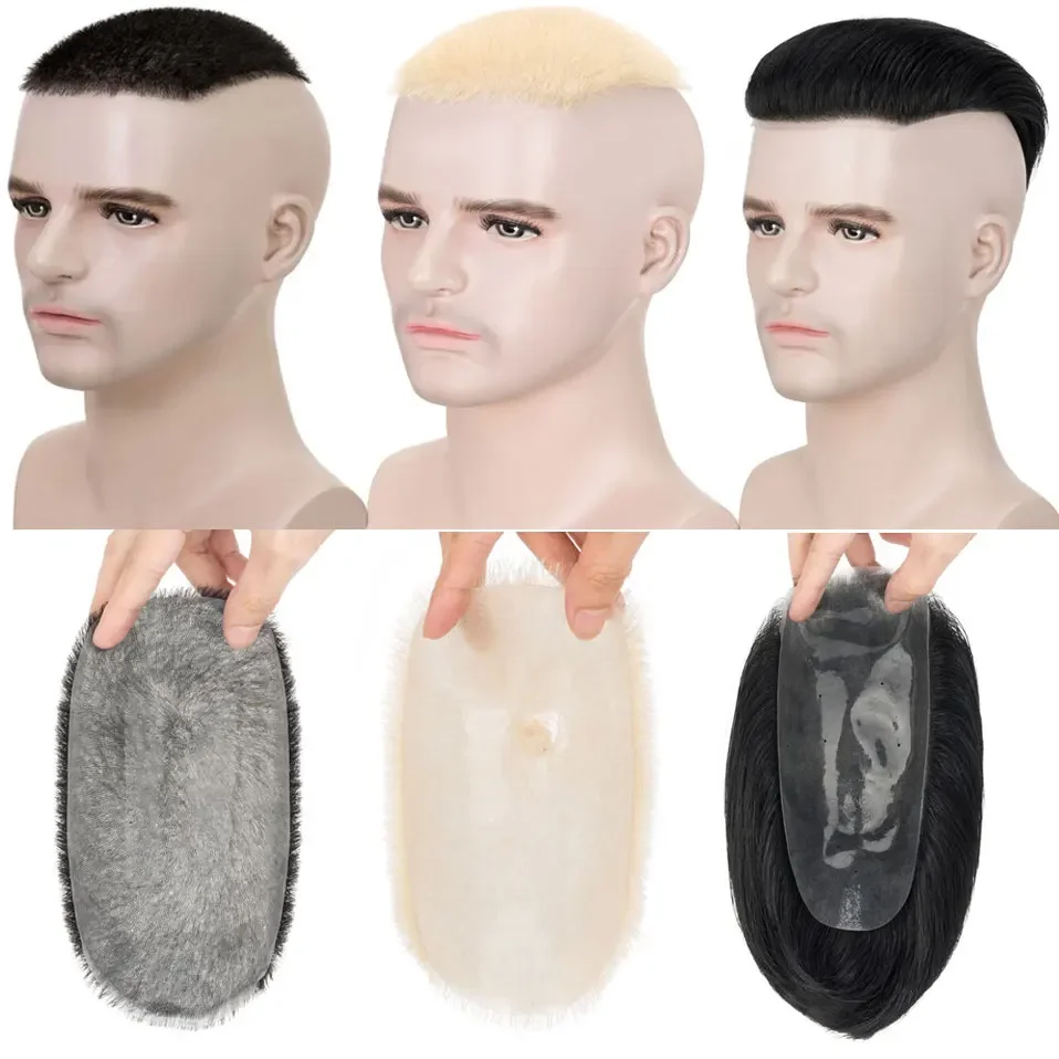 

Мужской парик из 100% человеческих волос Мужской парик Buzz Cut Hair System Супер тонкая кожа Натуральный черный блондин Короткие волосы Парик для мужчин