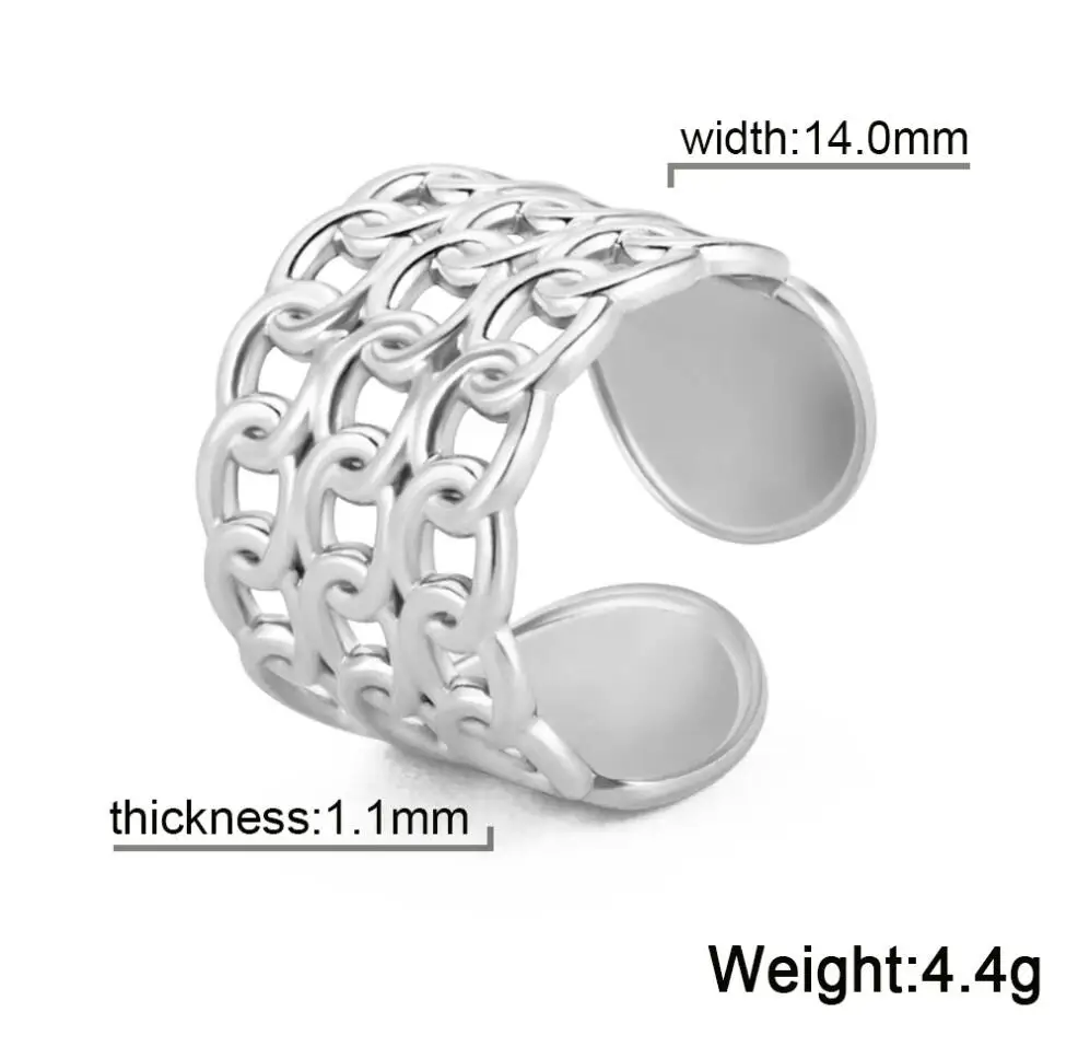 1PC Twisted  Chain Rings Stainless Steel Trendy Open Finger Ring for Women Girl Christmas New Year Jewelry Party Gift F1295