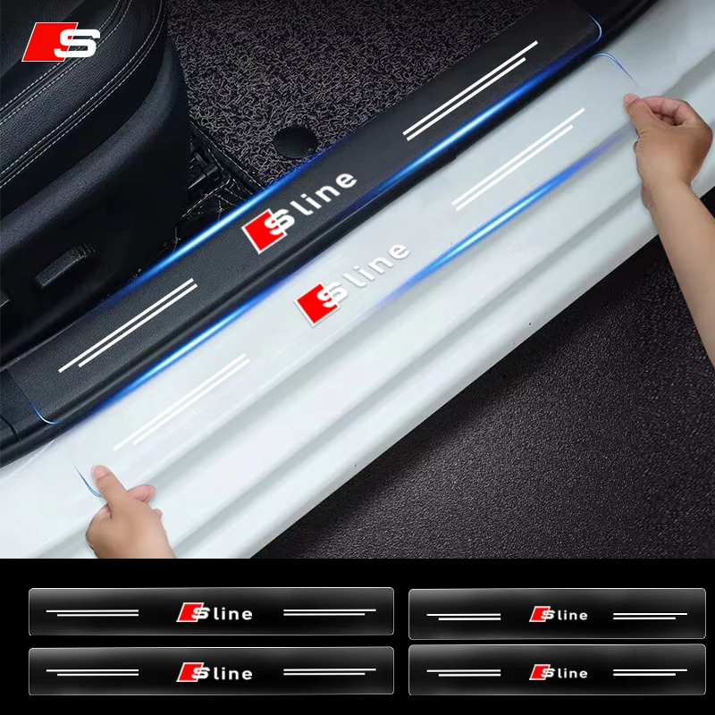 4pcs Car Door Sill Bumper Protector Transparent Stickers For Audi Sline TT Q2 Q3 Q5 Q7 Q8 A3 A4 A5 A6 A7 R8 B5 B6 B7 B8 C5 C6 C7