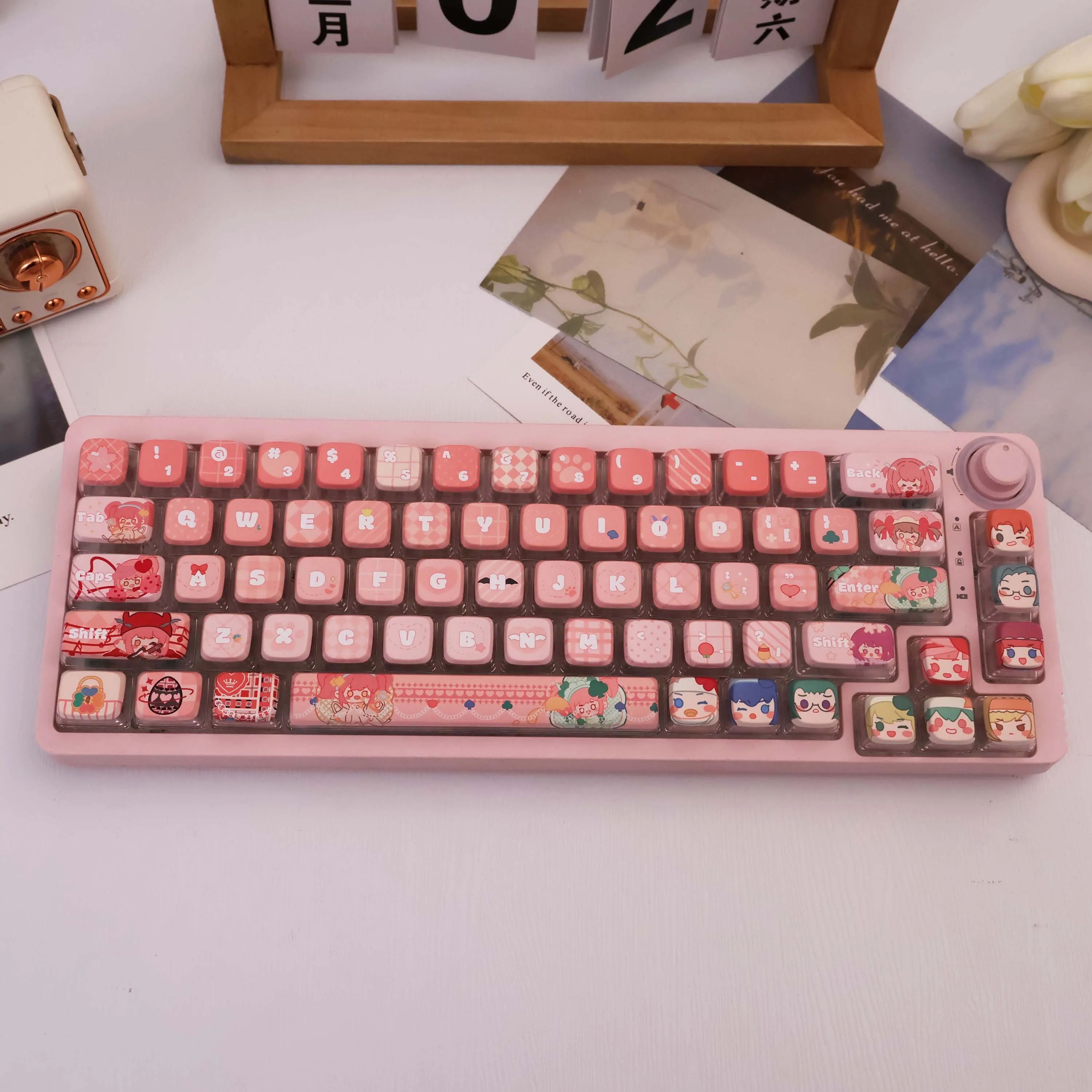 Pudding Keycaps 4-Side Translucent Mischievous Girl Print w/Numpad for 60% 75% TKL 96% 100% Mech Keyboard