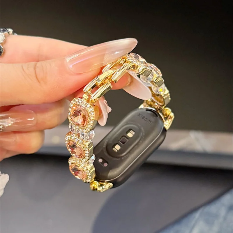 معدن الأحجار الكريمة المربعة مناسب لـ Xiaomi Band 8Pro/9Pro، لـ Mi band 3/4/5/6/7,8/8NFC/9/9NFC/10/10NFC، لـ Redmi Watch5/4