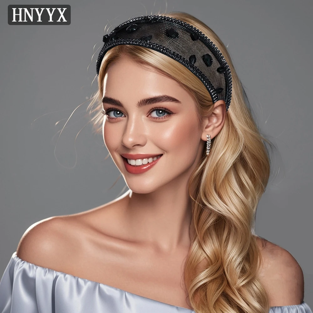 

HNYYX Black Rhinestone Hairband Crystal Fashion Wedding Headdress Handmade Headband Party Hair Accessories Ladies Jewelry A313