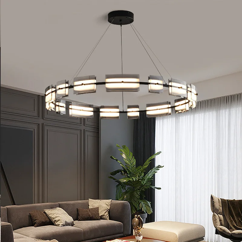 

Italian minimalist ring glass bedroom chandelier modern light luxury atmosphere villa hotel simple living room dining room chand