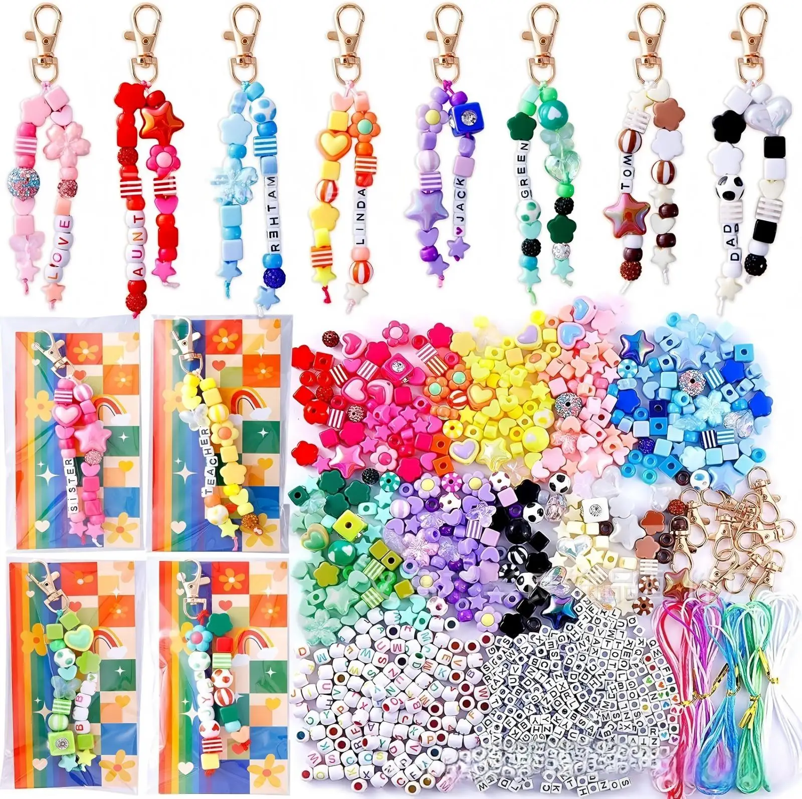 Letter Bead Set DIY Keychain Kit With Zinc Alloy Durable Adjustable Bead Arrangement Keyring Making