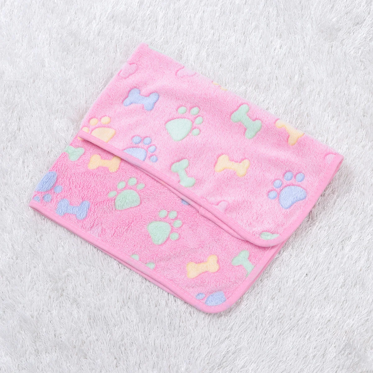 1Pcs Pet Carpet Coral Small Pink Bone Printed Dog Blanket Sleep Mat 104x76cm Cozy Warm Travel Bed