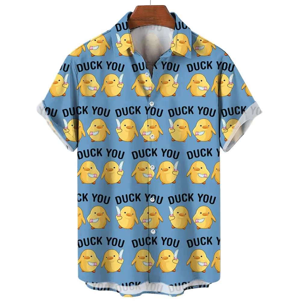 Fashion Men's Shirts Duck 3D Print Hawaiian For Men Summer Beach Casual Quick Dry Tops Oversized Funny Clothing