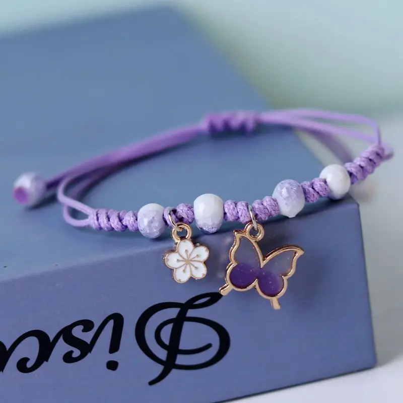 Kpop Cute Colorful Butterfly Bracelet for Women Girl Fashion Hand-woven Star Bell Beads Flower Pendant Bracelet Sister's Jewelry