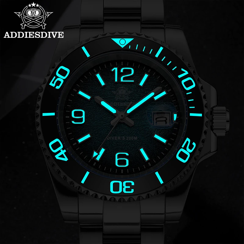 ADDIESDIVE 48mm Diver Watch Fashion Gradient Color Rotatable Bezel Quartz Watches Luminous 200m Waterproof Stainless Men's Watch