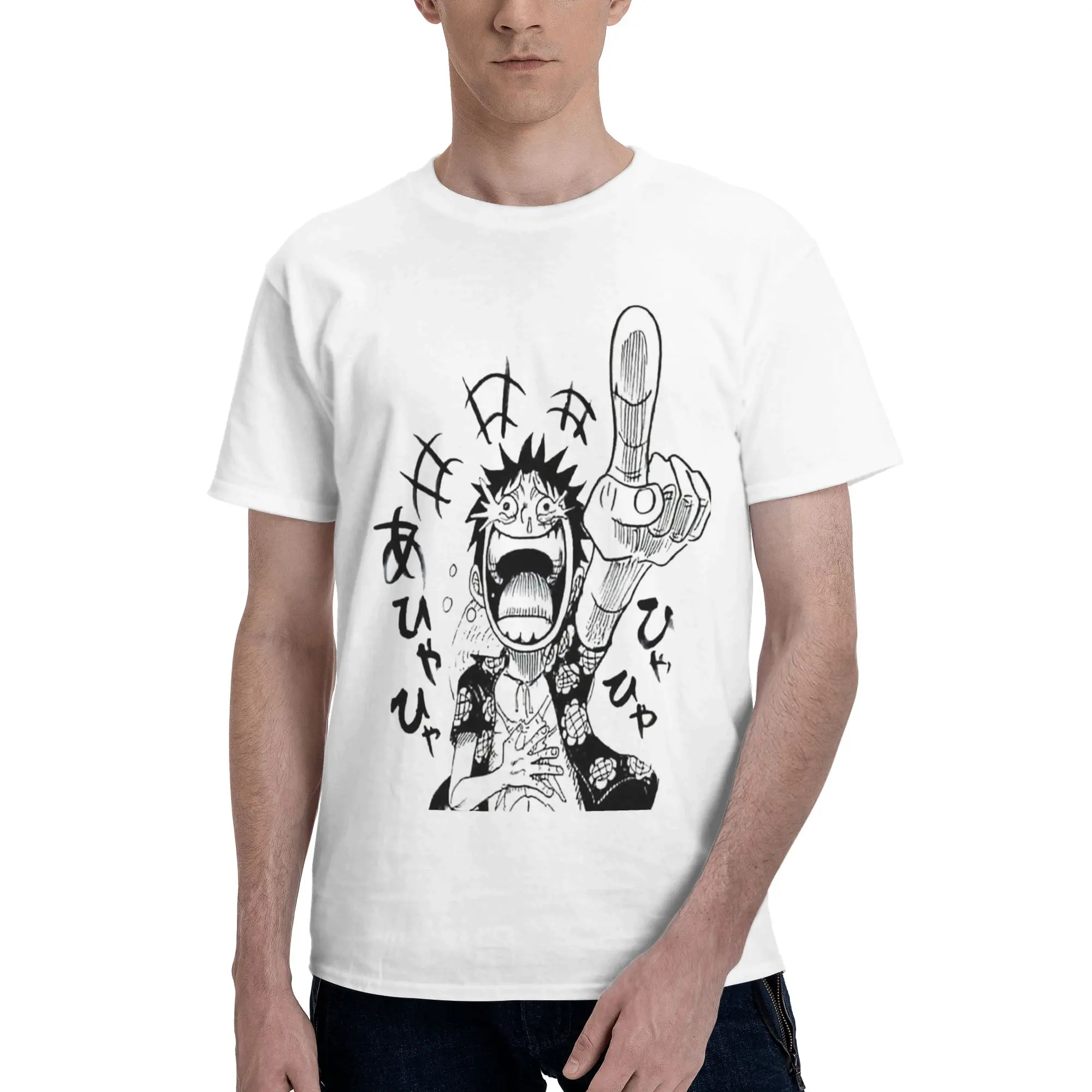 Luffy Laugh Classic Men's T Shirts One Piece Creative Tee Shirt Short Sleeve Round Neck 100% Cotton Original Clothes T-Shirt