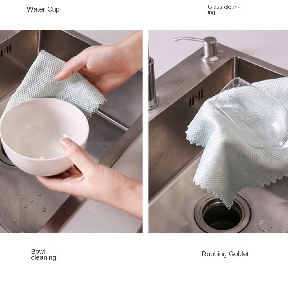 New Polyester Fish Scale Towel Anti-Grease Kitchen Supplies Wiping Rags Quick Drying Cleaning Cloth