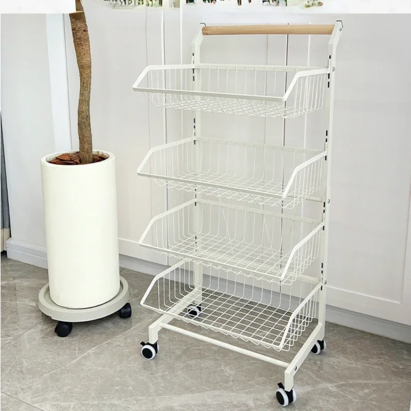 Mobile vegetable basket storage rack, floor to ceiling kitchen trolley, snack storage rack with wheels