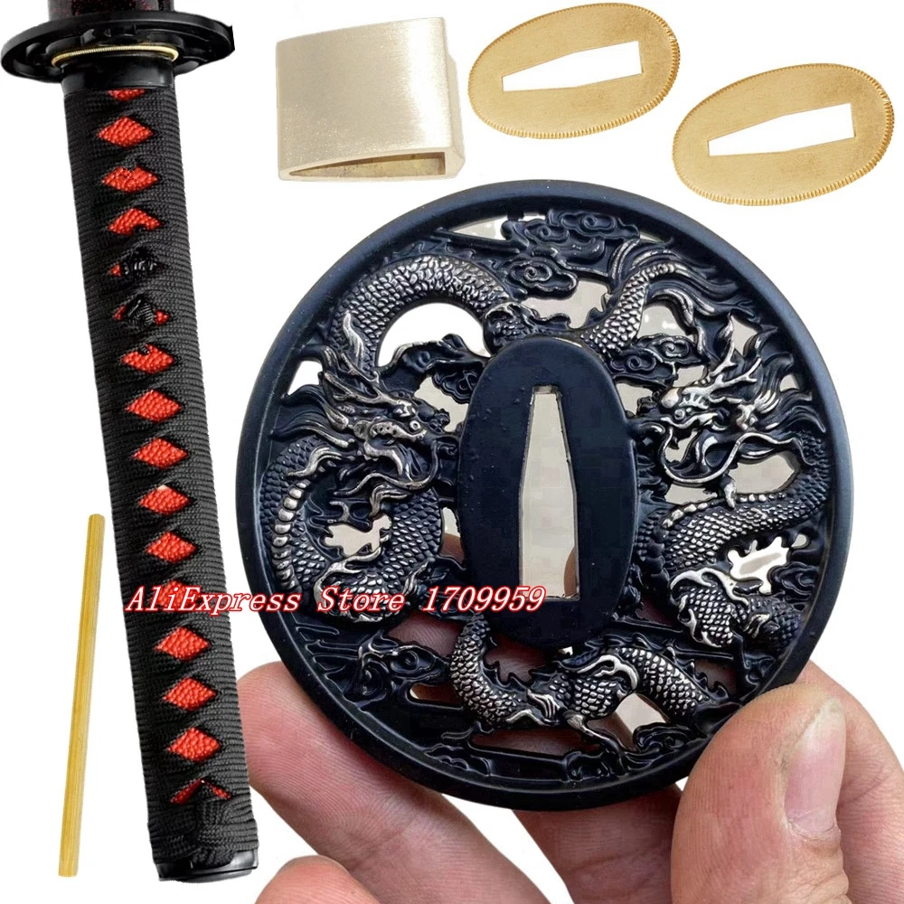 Dragon Tsuba Alloy Guard/Fuchi/Kashira/Menuki/Habaki/Seppa/Tsuka For Japanese Katana/Wakizashi Sword Handle Set Fittings ﻿