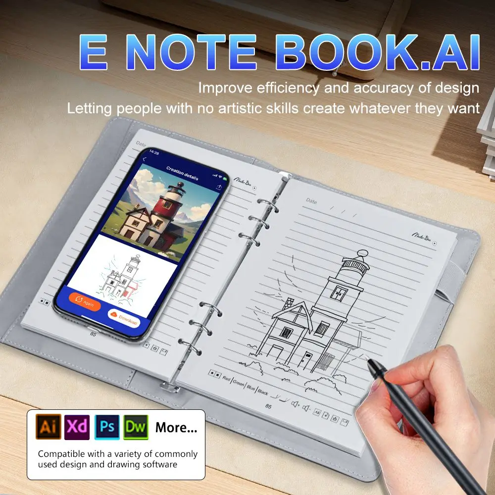 2024 A5 Leather Smart Notebook Smart Pen Paper Screen Synchronized Writing AI Drawing