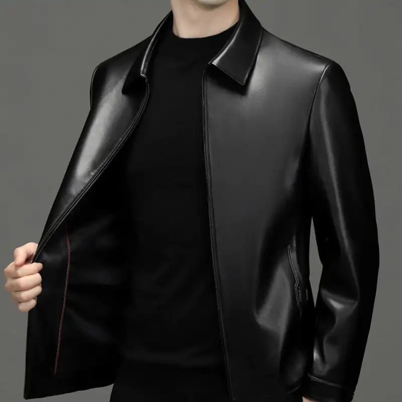 Men's Leather Jacket Classic PU Faux Leather Jacket Zipper Outwear Coat, Stand Collar or Lapel Collar Optional