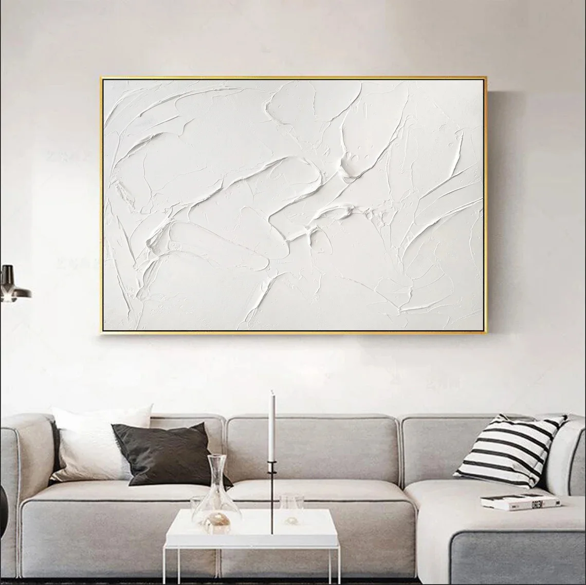 Minimalist White 3D Textured Abstract White Canvas Painting Poster Flat Wall Art Pictures Modern Home Room Decor Cuadros